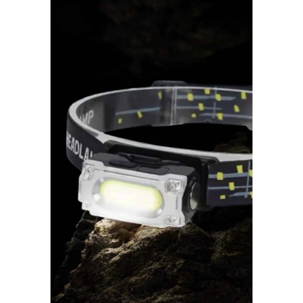 Beyaz Led Işık Sensörlü Kafa Lambası Lityum Batarya Led El Fenerli Şarjlı