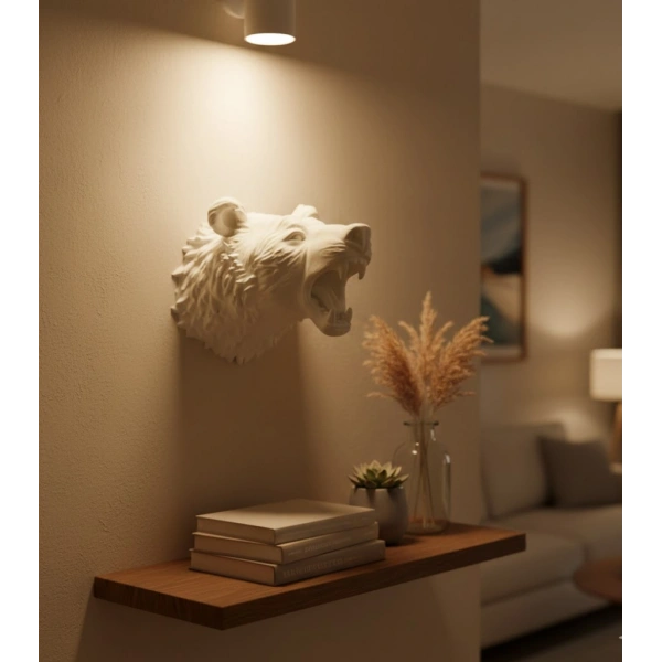 Beyaz Renk 3D Ayı Başı Duvar Dekoru