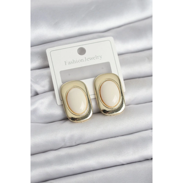 Beyaz Renk Kare Model Vintage Kadın Küpe