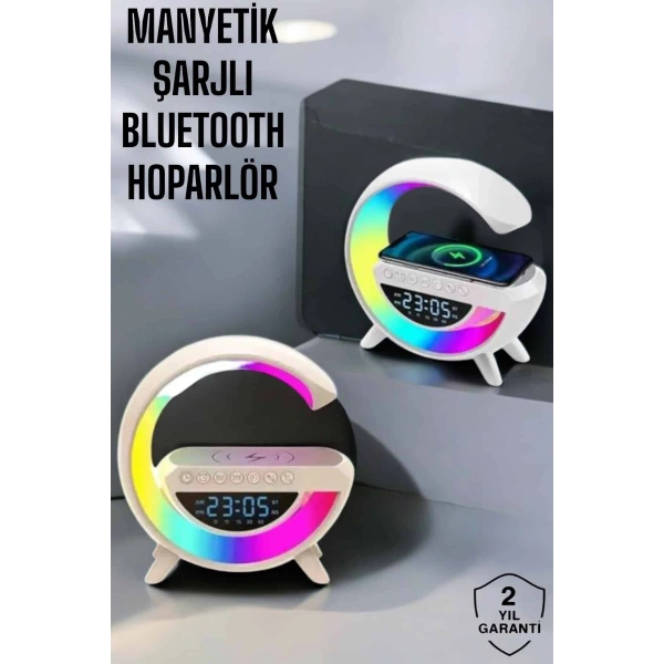 Bluetooth Hoparlör 15W Kablosuz Hızlı Şarj LED Gece Lambası