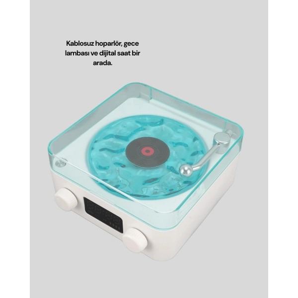 Bluetooth Hoparlör – 3-ü-1 Saatli Gece Lambası ve Vintage Tasarım