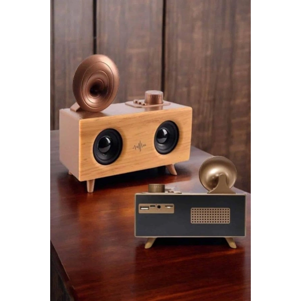 Bluetooth Hoparlör Ahşap Klasik Retro Gramofon Bluetooth Müzik Kutusu