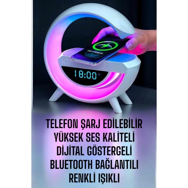Bluetooth Hoparlör Dijital Göstergeli Wireless Şarj RGB Işıklı