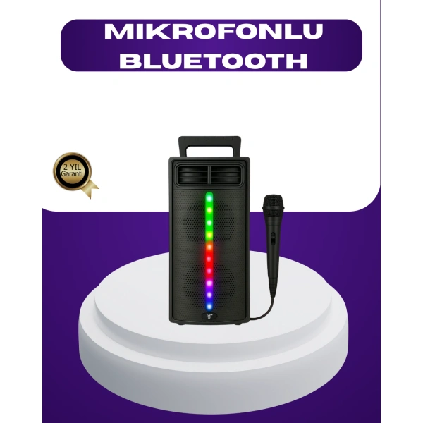Bluetooth Işıklı Hoparlör – 2x5W Güç | USB + TF Kart + FM Radyo | Siyah Renk