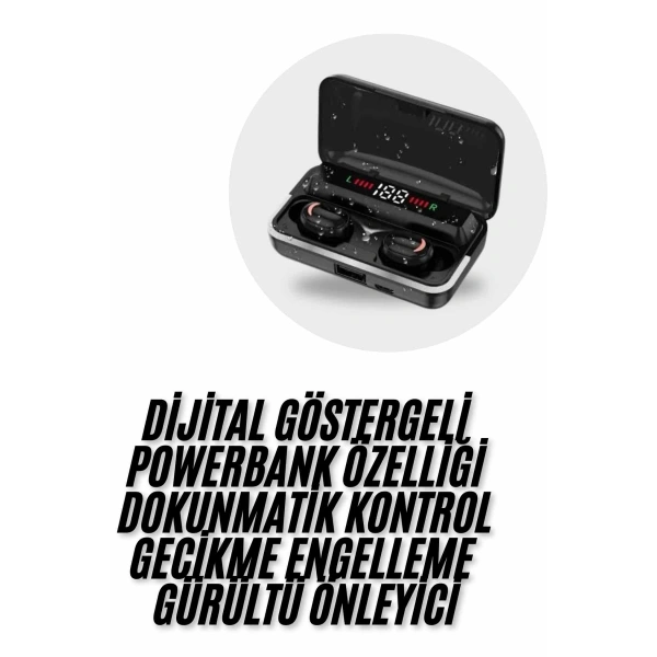 Bluetooth Kulaklık Dijital Şarj Göstergeli Powerbankli Bass Özellikli Kablosuz Kulakiçi 5.1 Mikrofonlu