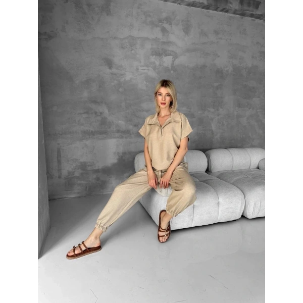 Bluz şalvar takım bej s255841
