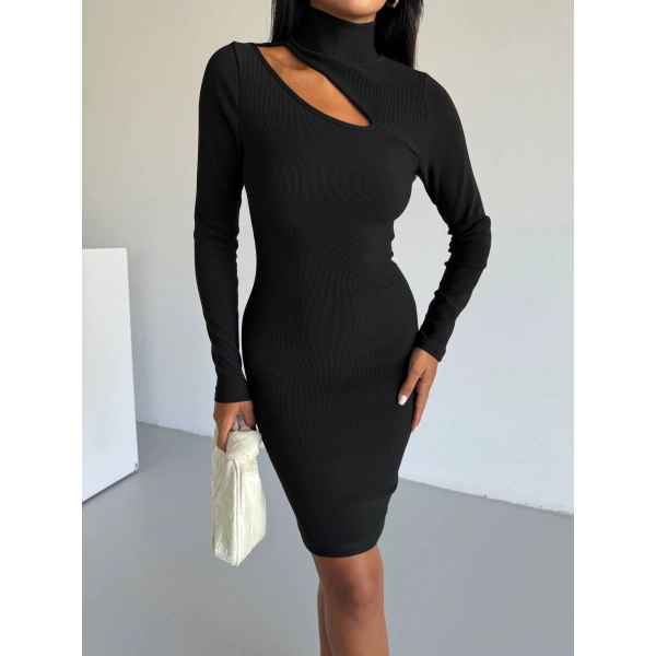 Boğazlı gögüs dekolteli elbise siyah f2333