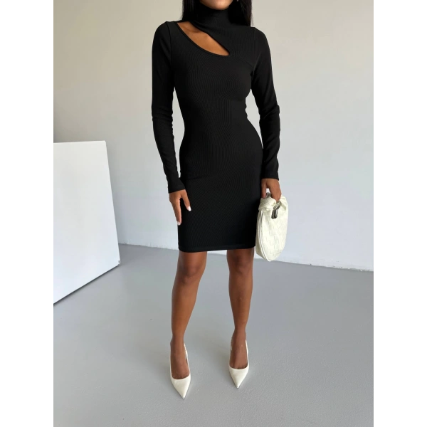 Boğazlı gögüs dekolteli elbise siyah f2333