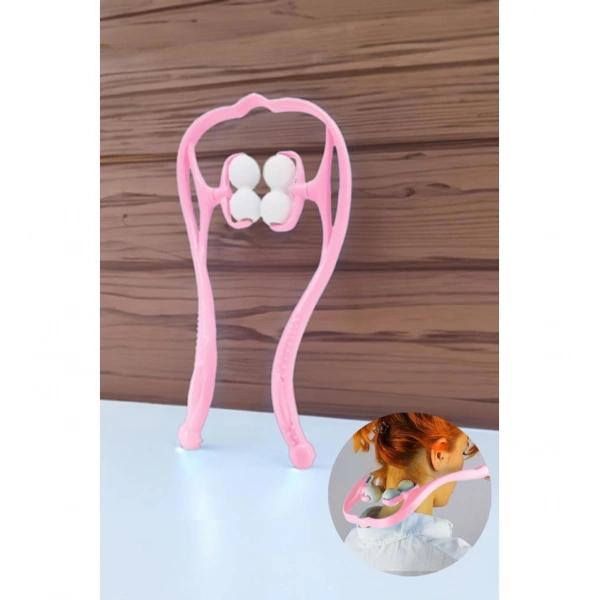 Boyun Bacak Ayak Bel Masaj Aleti Çok Fonksiyonlu Manuel 4 Tekerlekli - Pembe