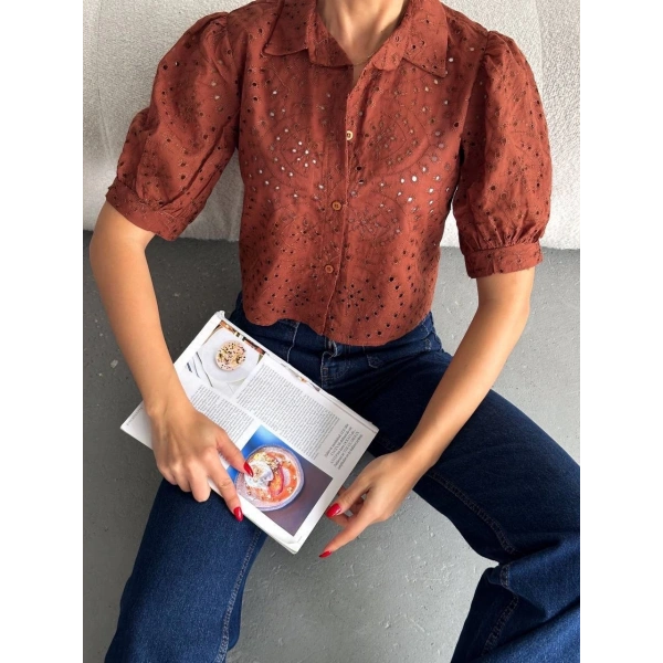 Brodeli crop gömlek s1023