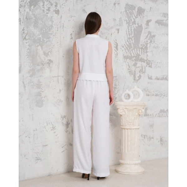 Broşlu yelek pantolon takım beyaz s255821