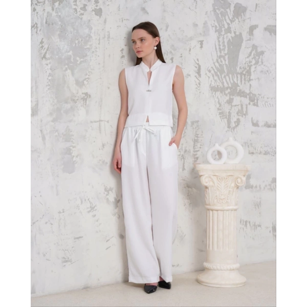 Broşlu yelek pantolon takım beyaz s255821