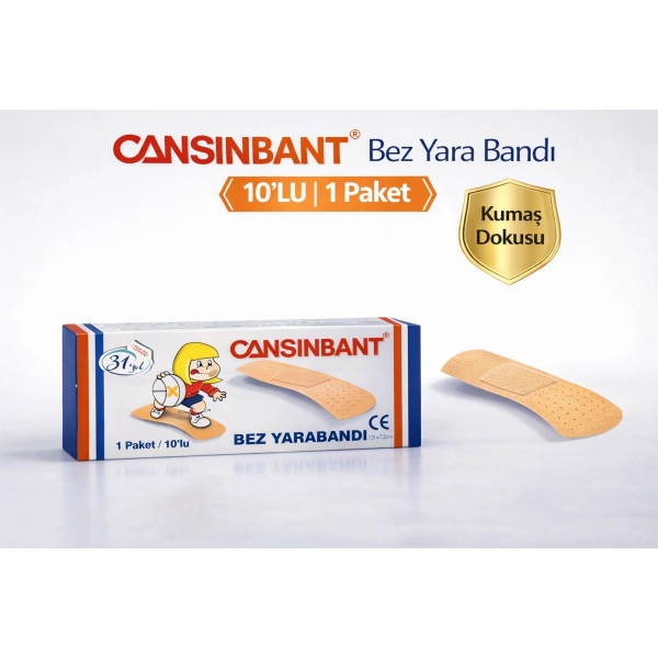Cansinbant Bez Yarabandı 10 lu 1 Paket 1,9 x 7,2 cm Fabric First Aid Plaster