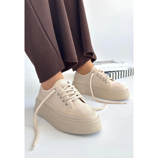 Carin Bej Keten Bağcıklı Spor Ayakkabı