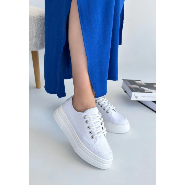 Carin Beyaz Keten Bağcıklı Spor Ayakkabı