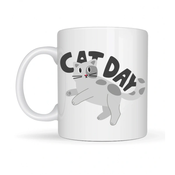 Cat Day Kedi Desenli Porselen Kupa MODEL 67 – Sevimli Kedi Figürlü, Günlük Kullanıma Uygun, Kahve & Çay Kupası