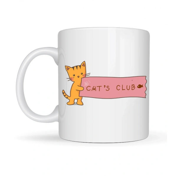 Cat’s Club Kedi Desenli Porselen Kupa MODEL 68 – Sevimli Turuncu Kedi Figürlü, Kahve & Çay Kupası, Kedi Severlere Özel Hediye