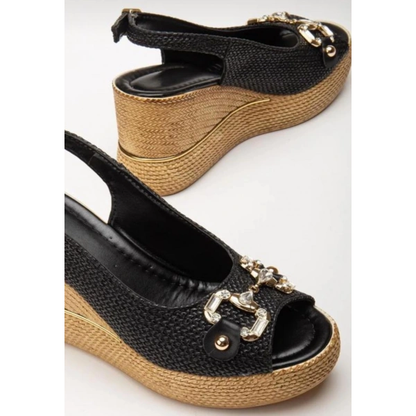 Caver Siyah Cilt Dolgu Topuk Sandalet