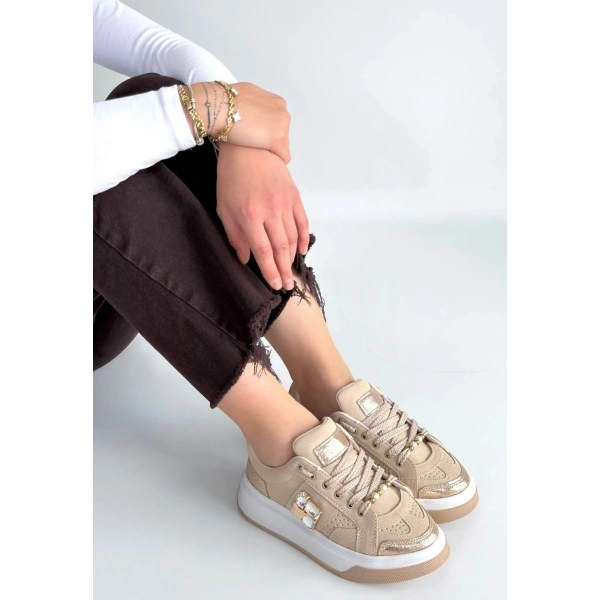 Ceans Bej Süet Bağcıklı Spor Ayakkabı