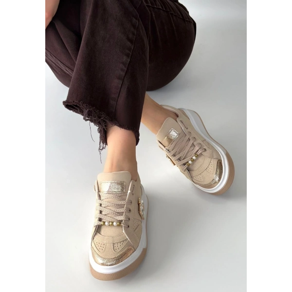 Ceans Bej Süet Bağcıklı Spor Ayakkabı