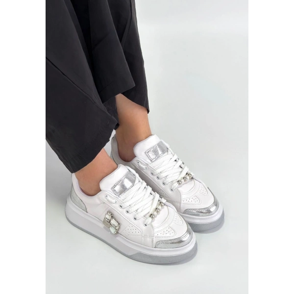 Ceans Beyaz Cilt Bağcıklı Spor Ayakkabı