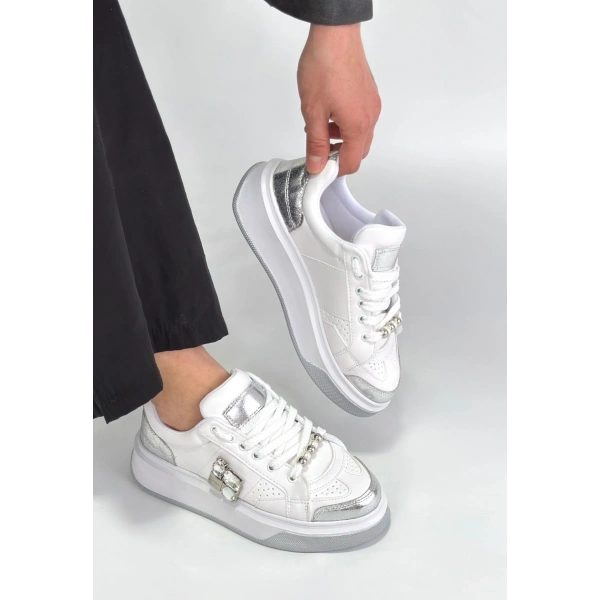 Ceans Beyaz Cilt Bağcıklı Spor Ayakkabı