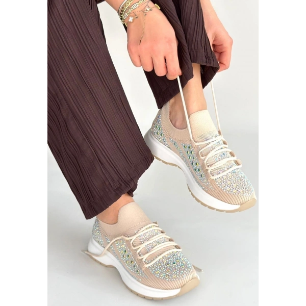 Ceas Bej Triko Bağcıklı Spor Ayakkabı