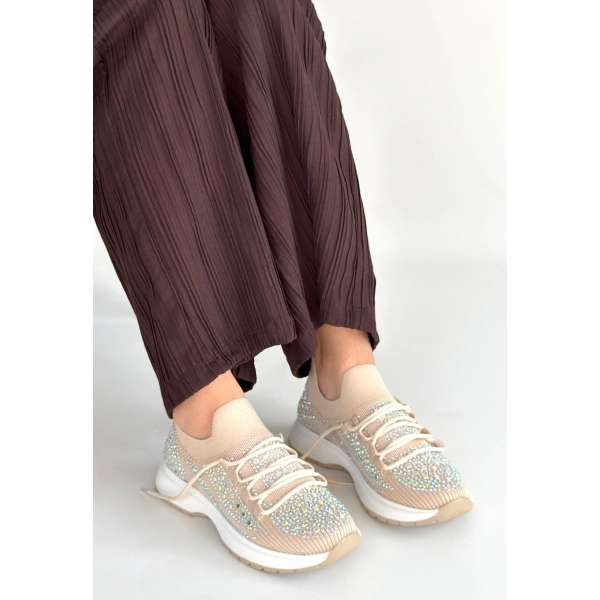 Ceas Bej Triko Bağcıklı Spor Ayakkabı