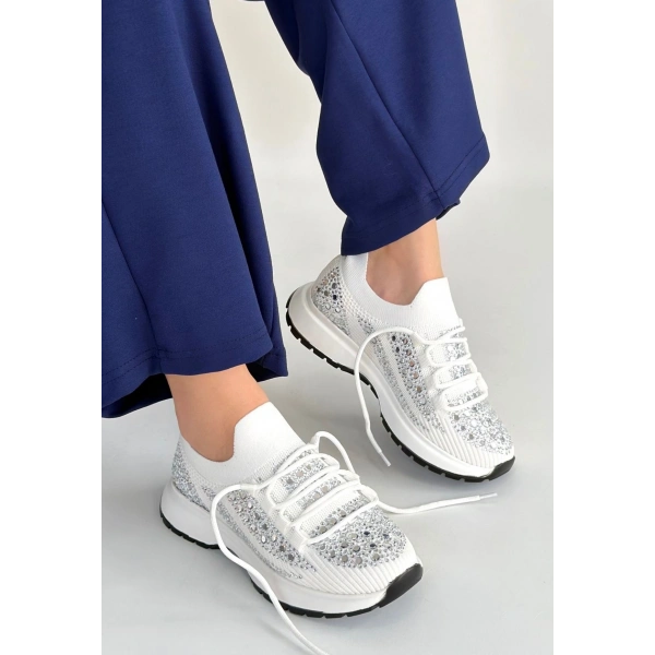 Ceas Beyaz Triko Bağcıklı Spor Ayakkabı