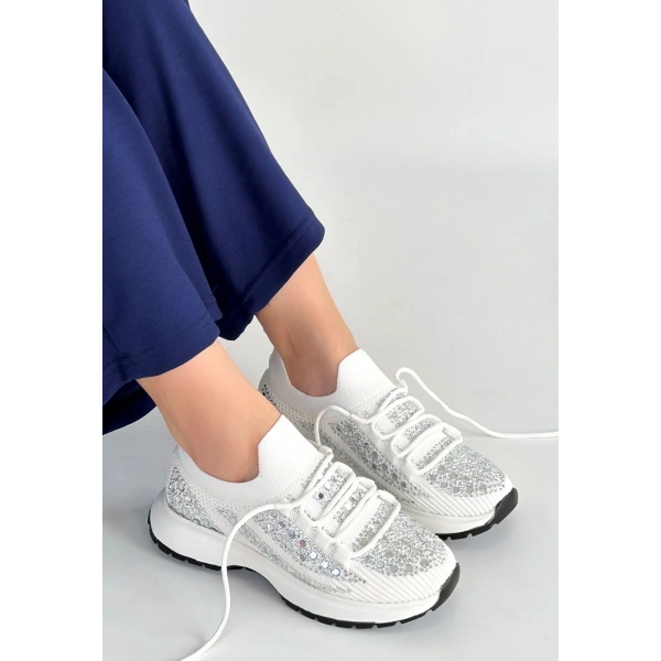 Ceas Beyaz Triko Bağcıklı Spor Ayakkabı