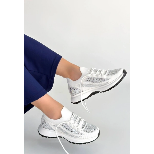 Ceas Beyaz Triko Bağcıklı Spor Ayakkabı