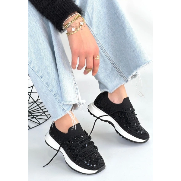 Ceas Siyah Triko Bağcıklı Spor Ayakkabı