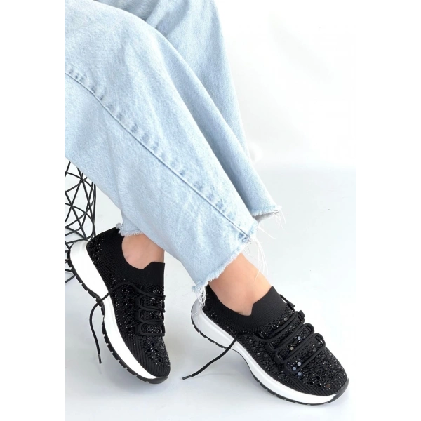 Ceas Siyah Triko Bağcıklı Spor Ayakkabı