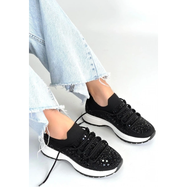 Ceas Siyah Triko Bağcıklı Spor Ayakkabı