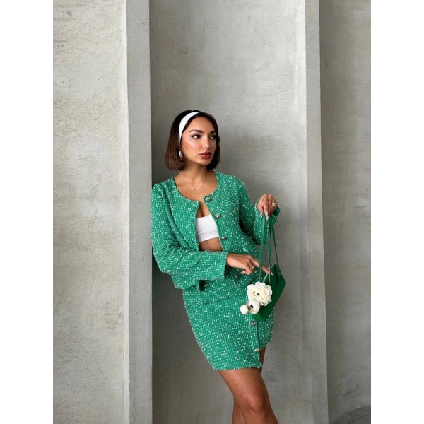 Ceketli etek takım chl kumaş yeşil h24443
