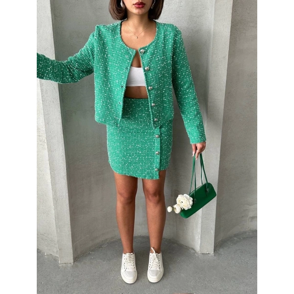 Ceketli etek takım chl kumaş yeşil h24443