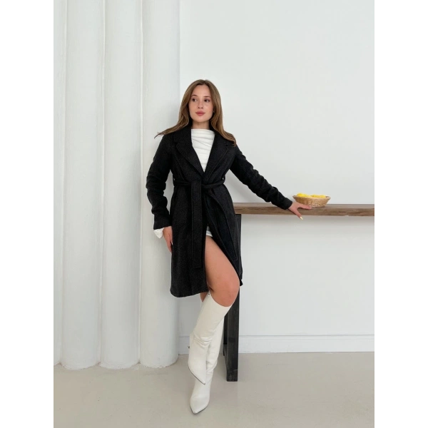 Cepli kuşaklı kaşe kaban antrasit st26458