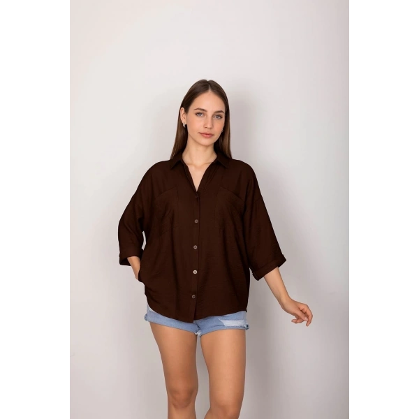 Cepli salaş gömlek koyu kahve t1010
