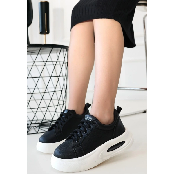 Chris Siyah Cilt Bağcıklı Spor Ayakkabı