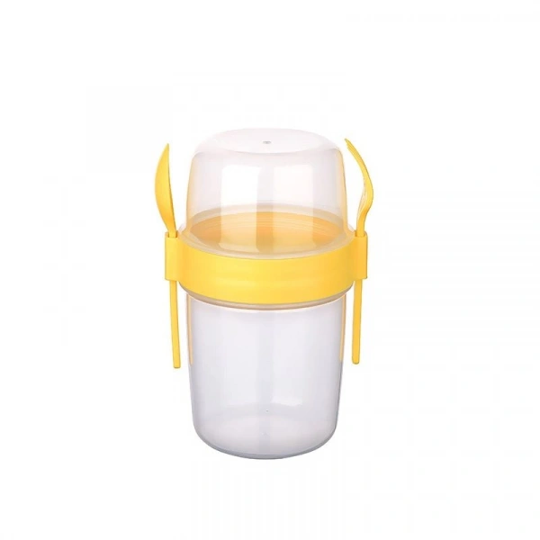 Çift Hazneli - Çatal Kaşıklı Portatif Müsli -Atıştırmalık Kabı 500 ML