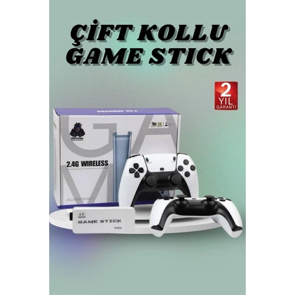 Çift Oyun Kollu 4K HD Ekran Nostaljik 20.000 Oyunlu Beyaz Game Stick