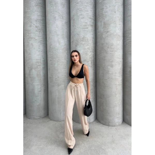 Çımalı keten pantolon