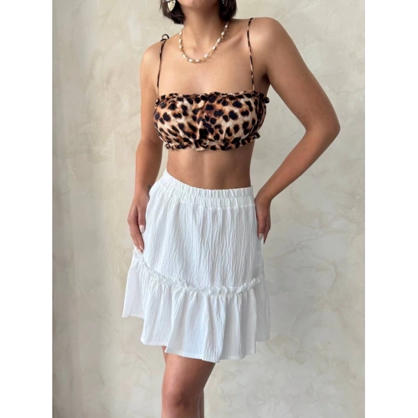 Çingene keten etek beyaz s24808