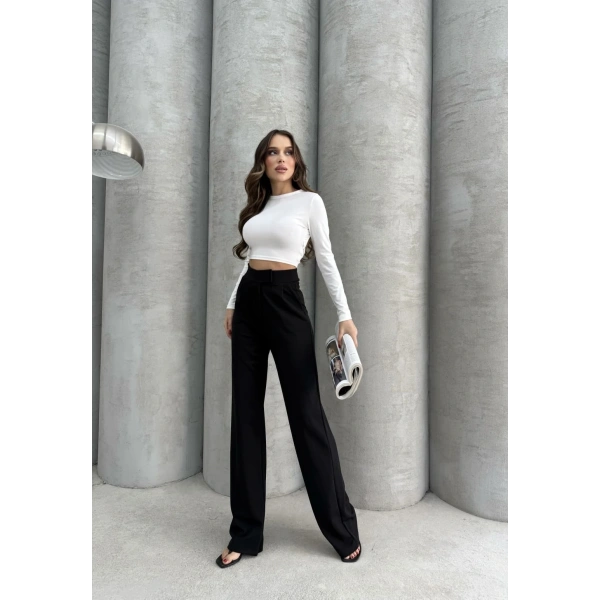 Cırtlı pantolon krep siyah pt