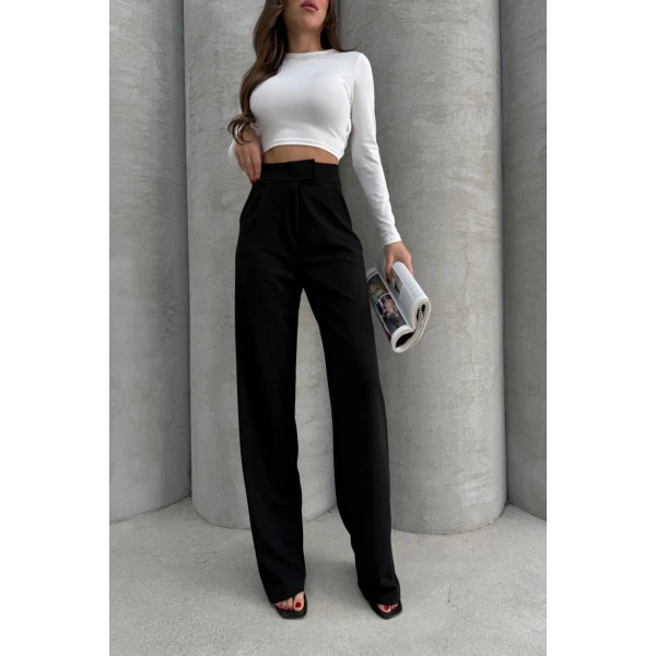 Cırtlı pantolon krep siyah pt