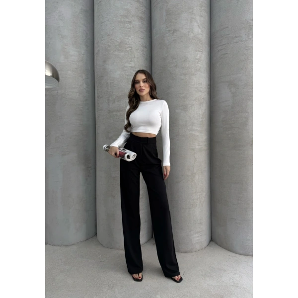 Cırtlı pantolon krep siyah pt