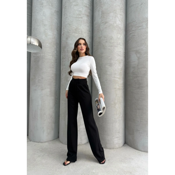 Cırtlı pantolon krep siyah pt