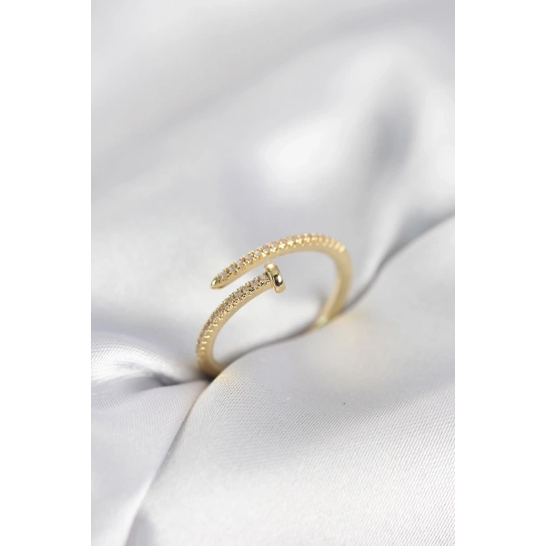 Çivi Model Zirkon Taşlı Gold Renk Kadın Yüzük