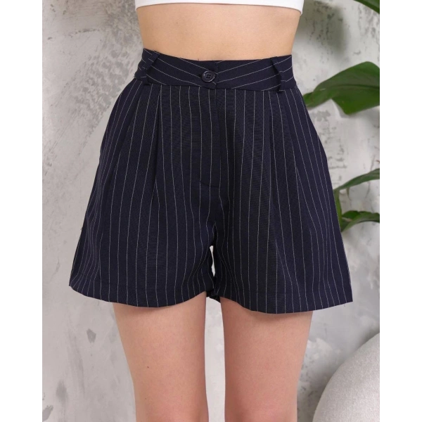 Çizgili düğmeli şort siyah s2551251