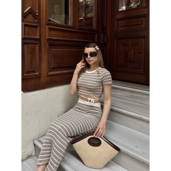 Çizgili etekli takım vizon s3609